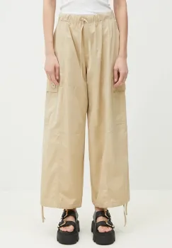 Kenzo pantaloni femei, culoarea bej, lat, high waist, FF52PA1059FI.11 imagine