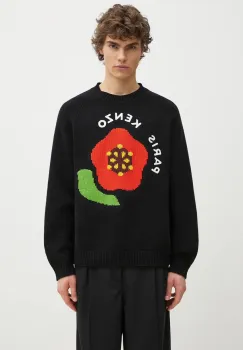 Kenzo pulover de lana Pop barbati, culoarea negru, calduros, FF55PU7223LA.99J imagine