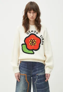 Kenzo pulover de lana Pop femei, culoarea bej, calduros, FF52PU7043LA.02 imagine
