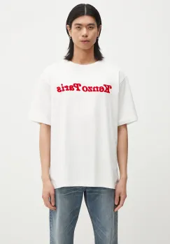 Kenzo tricou din bumbac barbati, culoarea alb, cu imprimeu, FF55TS5474SG.02 imagine