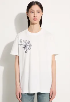 Kenzo tricou din bumbac Gots Star Tiger Emb Loose femei, culoarea alb, FE62TS1354SG.02 imagine