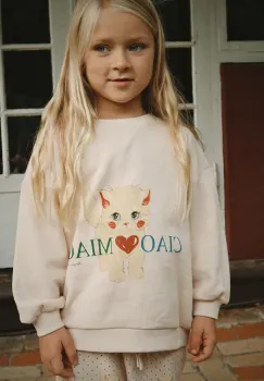 Konges Slojd hanorac de bumbac pentru bebelusi BELLI SWEAT SHIRT OCS culoarea bej, cu imprimeu, KS105194 imagine