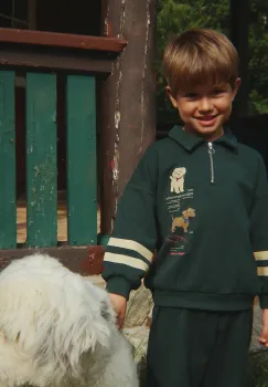 Konges Slojd hanorac de bumbac pentru copii DOGGY HALF ZIP POLO OCS culoarea verde, cu imprimeu, KS105169 imagine