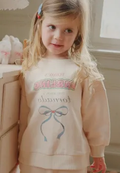 Konges Slojd hanorac de bumbac pentru copii LOUPY LOU SWEAT SHIRT OCS culoarea bej, cu imprimeu, KS104350 imagine