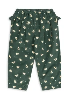 Konges Slojd pantaloni de bumbac pentru copii AVERY FRILL PANTS GOTS culoarea verde, cu imprimeu, KS104201 imagine