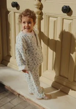 Konges Slojd pantaloni de bumbac pentru copii RHW x KS MIOBLU PANTS GOTS culoarea bej, cu imprimeu, Rosie Huntington Whiteley KS103615 imagine