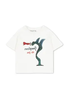 Konges Slojd tricou din amestec de in pentru copii RHW X KS JONGLEUR TEE OCS culoarea alb, cu imprimeu, Rosie Huntington Whiteley KS103606 imagine