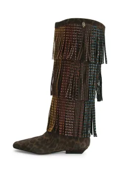 Kurt Geiger London cizme din piele intoarsa Western Fringe Pull On culoarea maro, toc mic, 5030035289 imagine