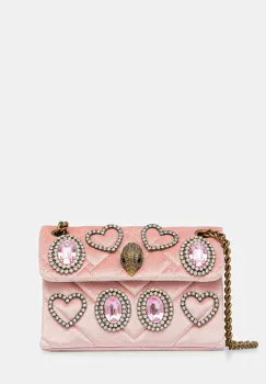 Kurt Geiger London geanta de mana din catifea VELVET MINI KENSINGTON culoarea roz, 5018753789 imagine