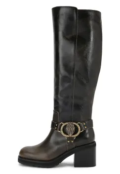 Kurt Geiger London ghete de piele Chelsea Mid Knee Biker culoarea maro, cu toc drept, 5028935189 imagine