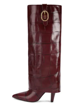 Kurt Geiger London ghete de piele Fold Over Tall Boot culoarea maro, cu toc drept, 5022354419 imagine