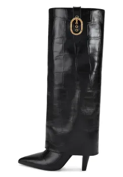 Kurt Geiger London ghete de piele Fold Over Tall Boot culoarea negru, cu toc drept, 5022300419 imagine