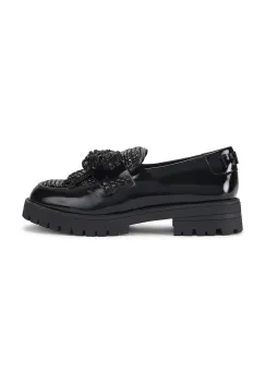 Kurt Geiger London mocasini de piele Bow Crystal Loafer culoarea negru, cu toc plat, 5388400109 imagine