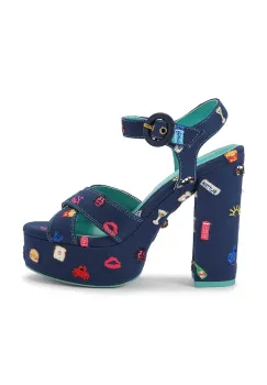 Kurt Geiger London sandale cu toc inalt Embroidery Platform Navy Canvas imagine