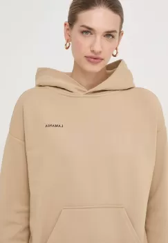 La Mania bluza femei, culoarea bej, cu gluga, cu imprimeu imagine