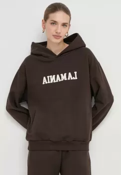La Mania bluza femei, culoarea maro, cu gluga, cu imprimeu imagine