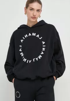 La Mania bluza femei, culoarea negru, cu gluga, cu imprimeu imagine