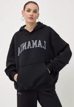 La Mania bluza FINE femei, culoarea negru, cu gluga, cu imprimeu, FINE imagine