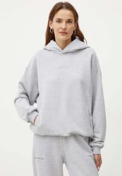 La Mania bluza PL femei, culoarea gri, cu gluga, cu imprimeu, CLEAN imagine