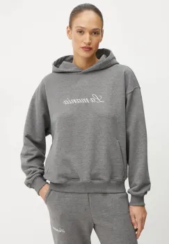 La Mania bluza ROCKY femei, culoarea gri, cu gluga, cu imprimeu, LM.ROCKY imagine