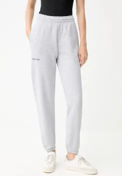 La Mania pantaloni de trening DUO culoarea bej, uni, DUO imagine