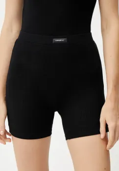 La Mania pantaloni scurti femei, culoarea negru, uni, high waist, AGAIN imagine