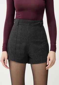 La Mania pantaloni scurti GLADYS culoarea gri, high waist, GLADYS imagine