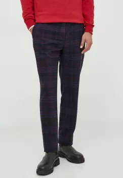 La Martina pantaloni din lana culoarea albastru marin, cu fason chinos imagine