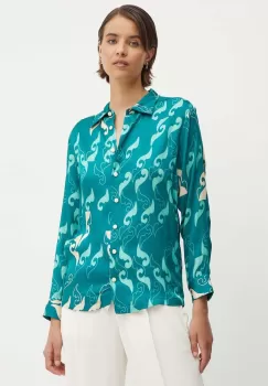 La Petite Francaise camasa CHANDELLE femei, culoarea turcoaz, cu guler clasic, regular imagine