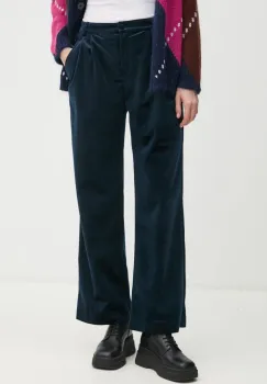 La Petite Francaise pantaloni de catifea culoarea albastru marin, lat, high waist, PFPRALINE imagine