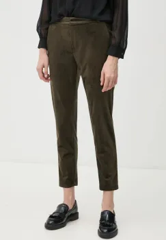 La Petite Francaise pantaloni de catifea culoarea verde, fason tigareta, medium waist, PFPARFUME imagine
