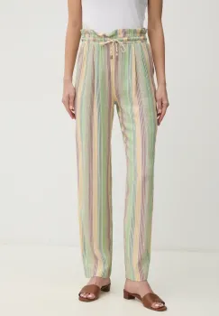 La Petite Francaise pantaloni din amestec de in PETRUS femei, culoarea verde, drept, high waist, PETRUS imagine