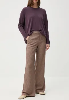 La Petite Francaise pantaloni din lana PFPARFAIT culoarea bej, evazati, high waist, PFPARFAIT imagine