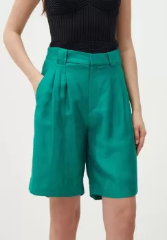 La Petite Francaise pantaloni scurti din amestec de in SAVOUREUX culoarea verde, neted, high waist imagine
