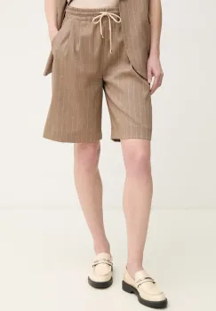 La Petite Francaise pantaloni scurti din amestec de in SOLANGE femei, culoarea bej, cu imprimeu, high waist, SOLANGE imagine