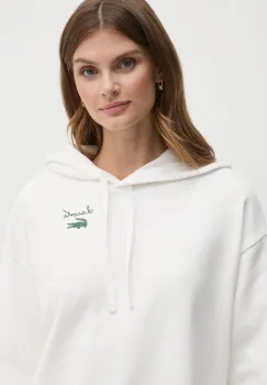 Lacoste bluza femei, culoarea alb, cu gluga, cu imprimeu, SF2649 imagine