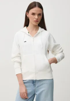 Lacoste bluza femei, culoarea alb, cu gluga, neted imagine