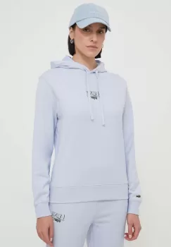 Lacoste bluza femei, culoarea negru, cu gluga, cu imprimeu imagine