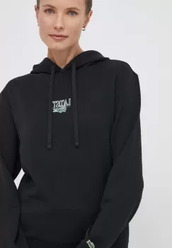Lacoste bluza femei, culoarea negru, cu gluga, cu imprimeu imagine