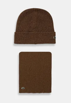 Lacoste caciula si fular din lana culoarea maro, RB5385 imagine