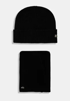 Lacoste caciula si fular din lana culoarea negru, RB5385 imagine