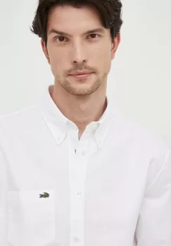 Lacoste camasa din bumbac barbati, culoarea alb, cu guler button-down, regular imagine