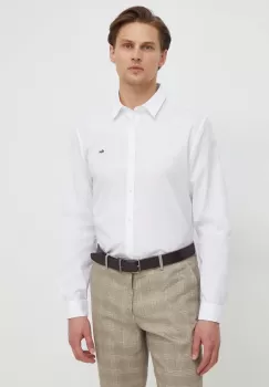 Lacoste camasa din bumbac barbati, culoarea alb, cu guler clasic, slim imagine