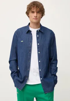 Lacoste camasa jeans barbati, culoarea albastru marin, cu guler clasic, regular imagine