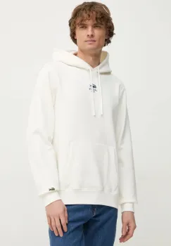 Lacoste hanorac de bumbac culoarea alb, cu gluga, cu imprimeu, SH2740 imagine