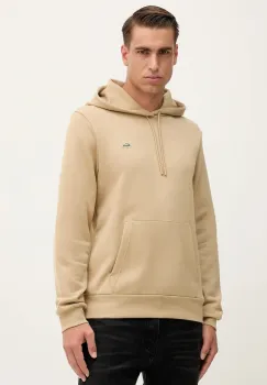 Lacoste hanorac de bumbac culoarea bej, cu gluga, uni, SH9839 imagine