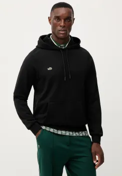Lacoste hanorac de bumbac culoarea negru, cu gluga, uni, SH9839 imagine