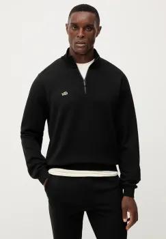 Lacoste hanorac de bumbac culoarea negru, neted, SH9774 imagine