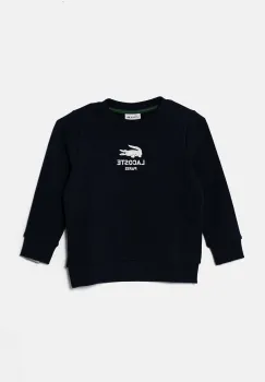 Lacoste hanorac de bumbac pentru copii culoarea albastru marin, cu imprimeu, SJ3005 imagine