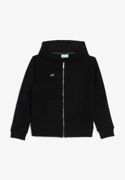 Lacoste hanorac de bumbac pentru copii culoarea negru, cu gluga, uni, SJ9723 imagine